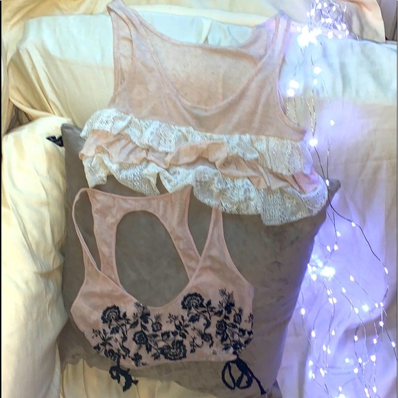 Free People Other - *FREE PEOPLE * ~ NUDE/BEIGE LACE & RUFFLE DUO